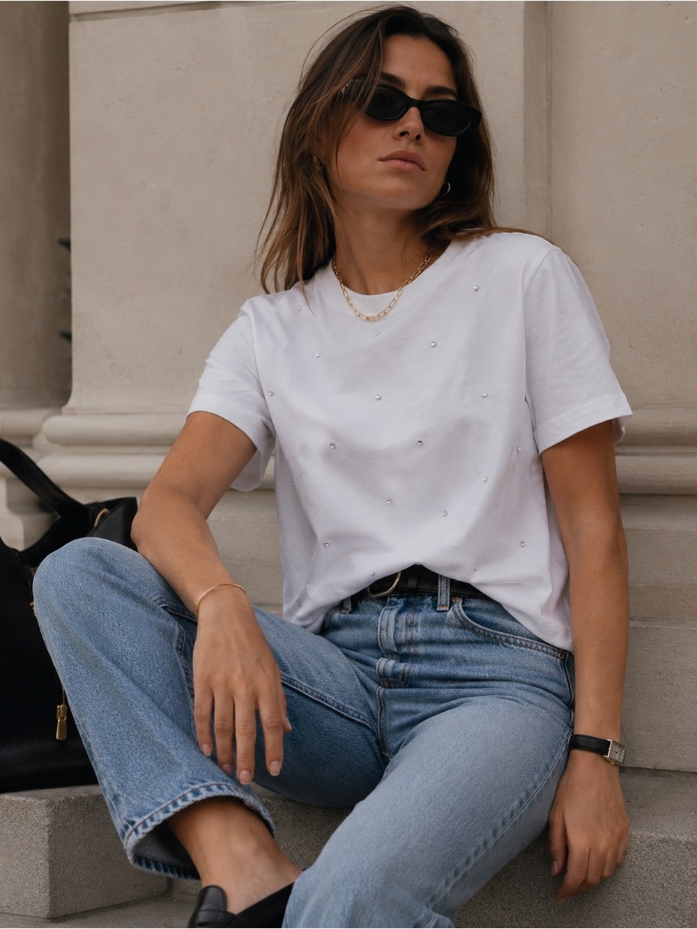 Rock & Shine by Reitmans Organic Cotton Rhinestone T-Shirt | NWT | White | L